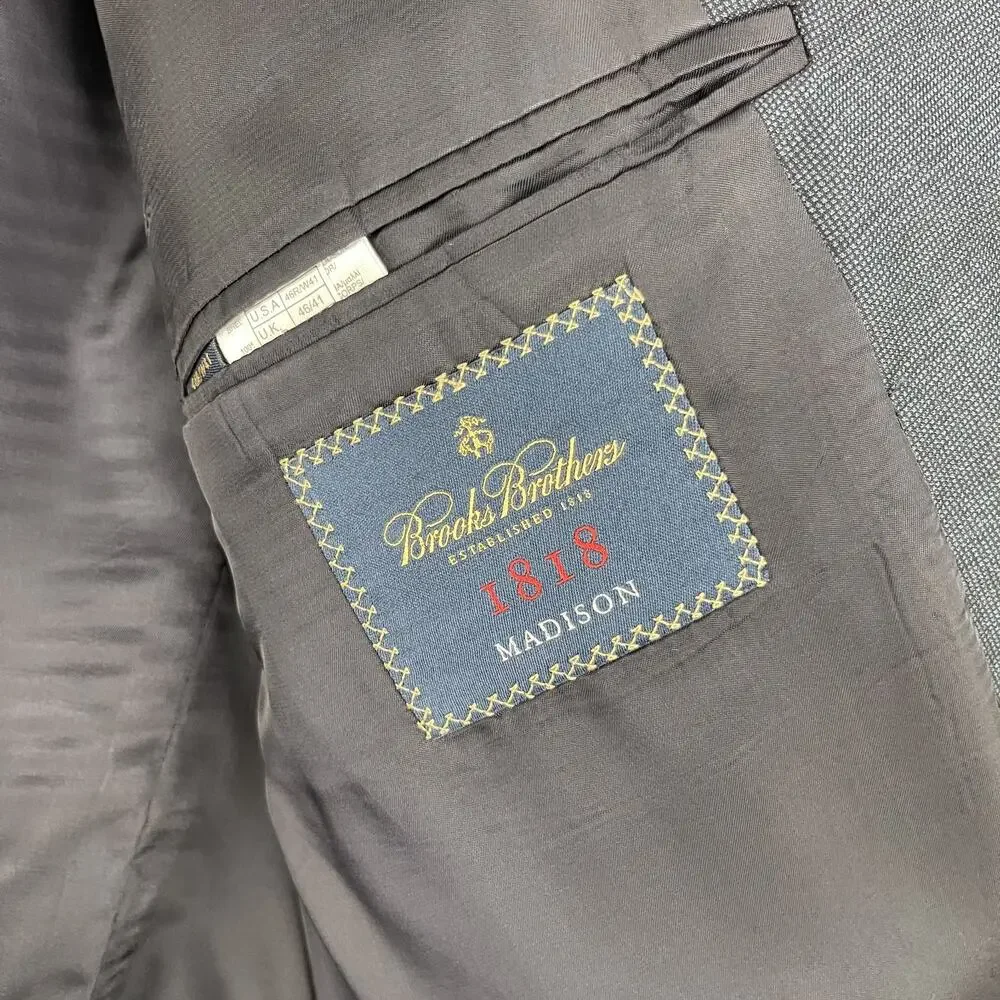 Brooks Brothers 1818 Madison Blazer Jacket Men 46R Blue Wool Vitale Barberis USA